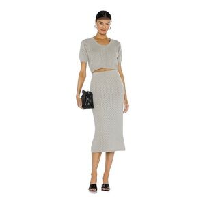 NEW  Callahan Gray 2 Pc Set Cropped Knit Cardigan Sweater & Midi Skirt Cotton XS